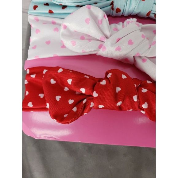 Infant Baby Soft‎ Valentines Hearts Headband Bow 3 Pack heart pink blue red - Picture 4 of 6